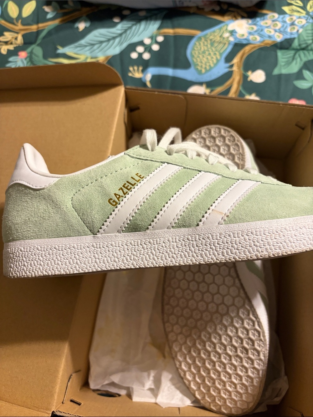 Pistachio Green Adidas Gazelle, Size 7.5
